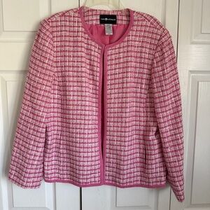 Sag Harbor Blazer Jacket Womens 16W Pink Plaid Tweed Lined Pockets Church Easter